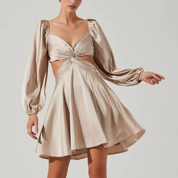 ASTR The Label Cut-out Satin Mini Dress Size XS In Champagne - Picture 1 of 13